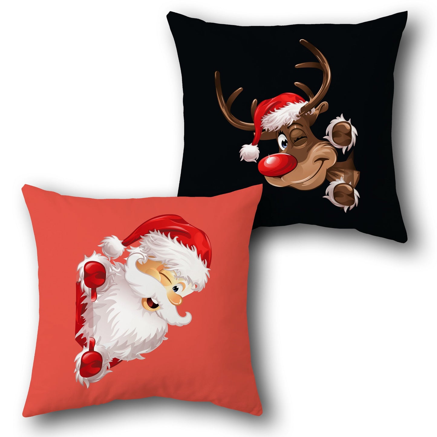 Santa and Reindeer Peekaboo Design Cushion Single (Front & Back)