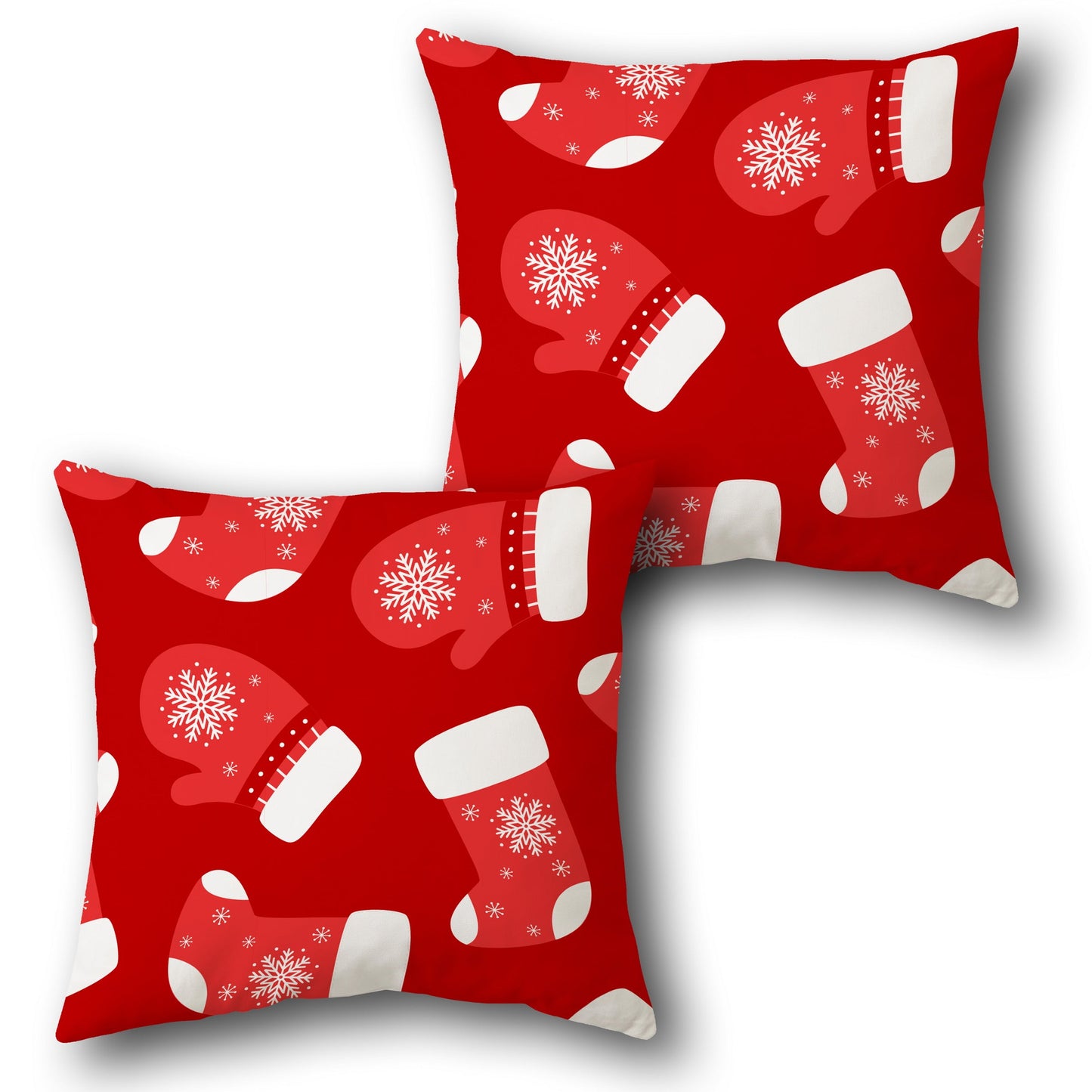 Festive Stocking and Mitten Pattern in Red Design Cushion Single (Front & Back)