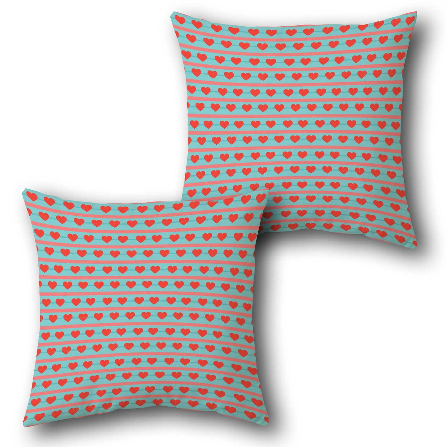 Heart Stripe Pattern Throw - Teal with Red Design Cushion Single (Front & Back)