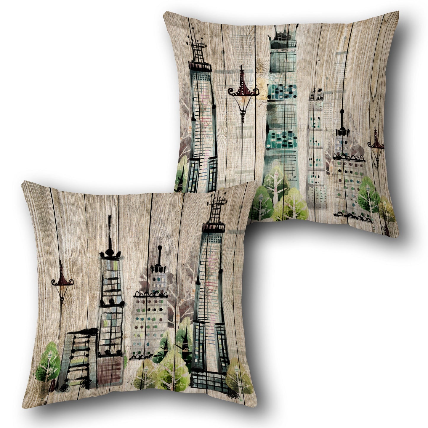 Cozy Fireplace Design Cushion Single (Front & Back) - Beige with Red, Orange, and Brown Accents