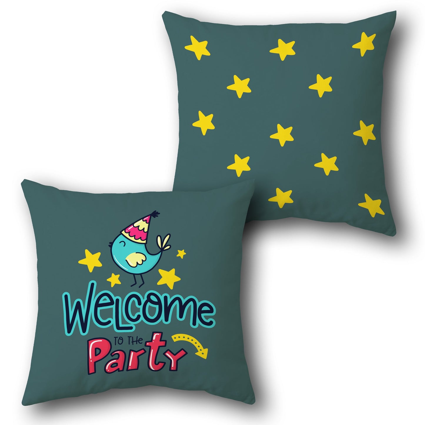 Welcome to the Party Teal Star Throw s Design Cushion Single (Front & Back)