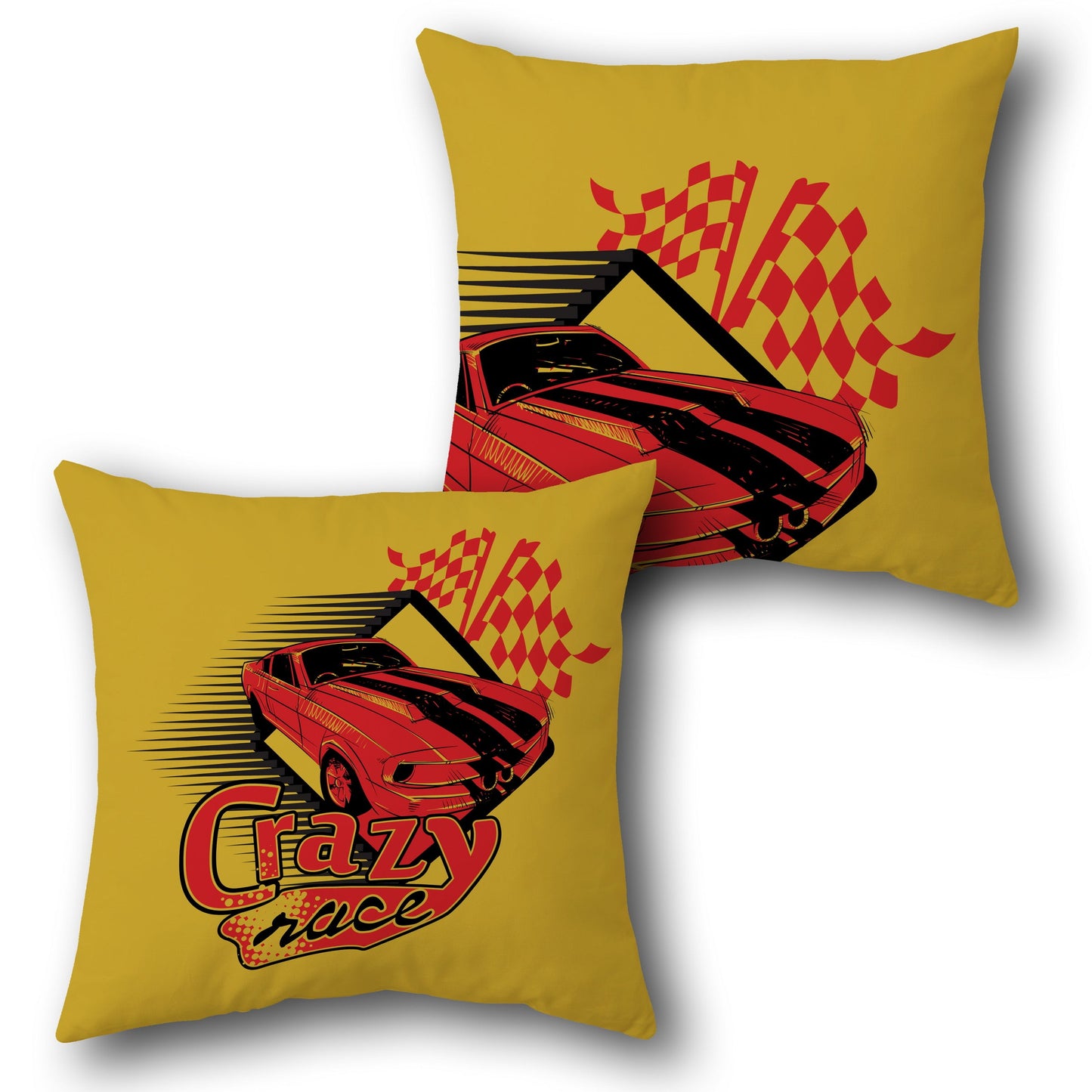 Crazy Race Yellow Throw s Design Cushion Single (Front & Back)