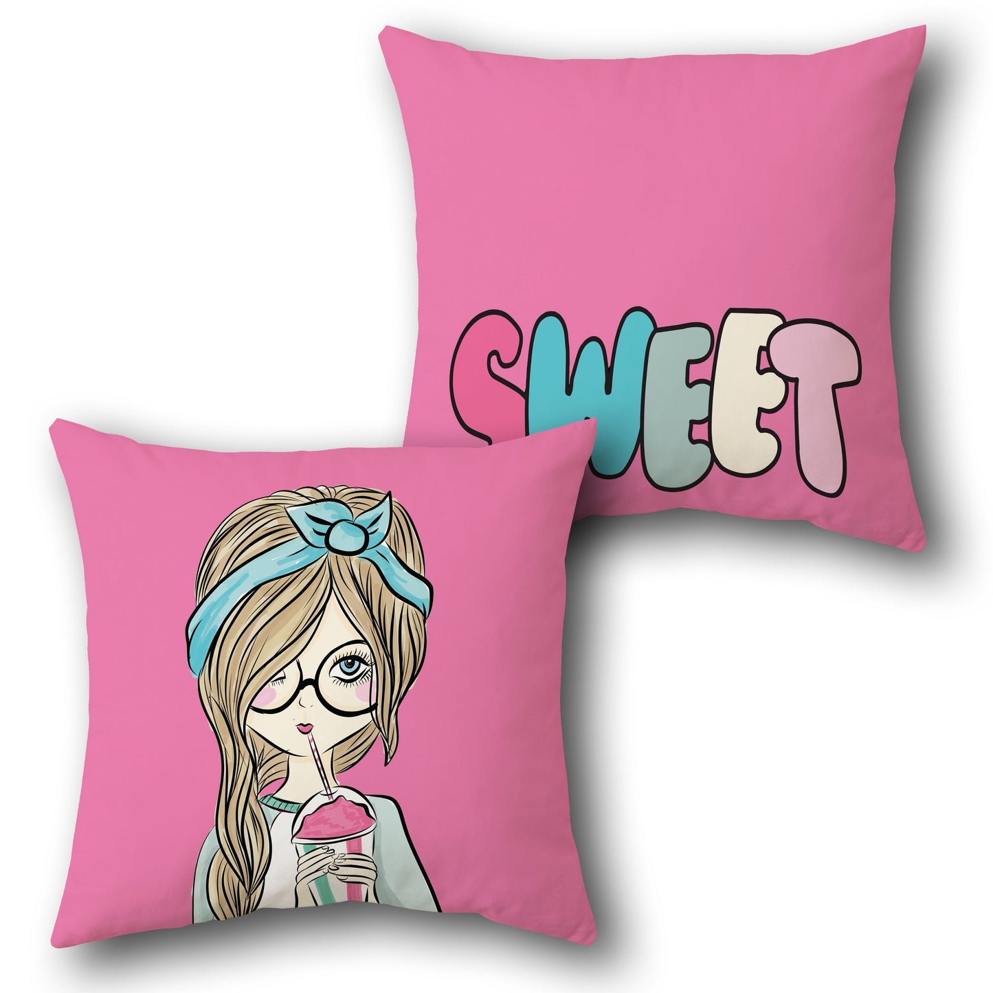 Sweet Girl Pink Throw Design Cushion Single (Front & Back)