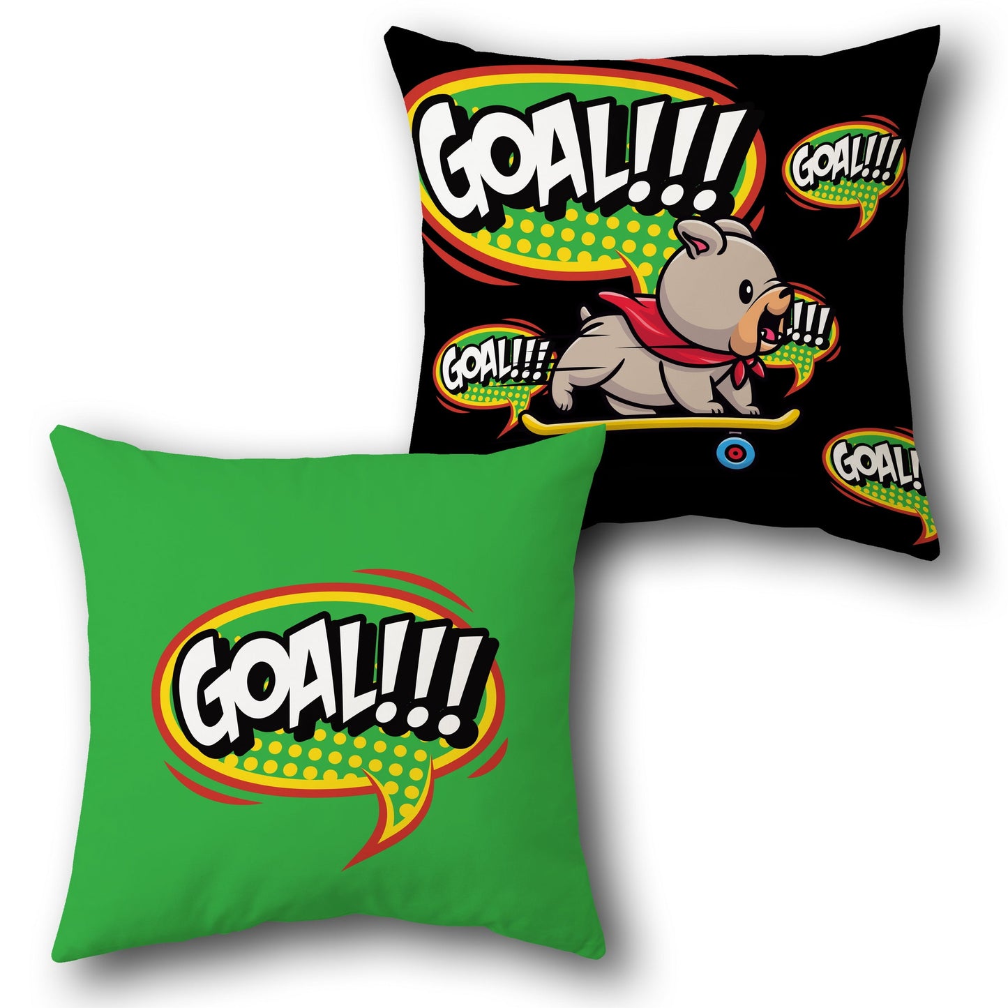 "Goal!!! Skateboarding Dog" Cushion (Front & Back)