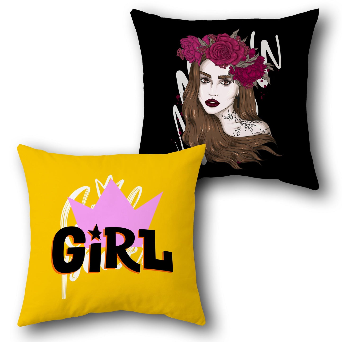 Girl Power Floral Crown Cushion (Front & Back)