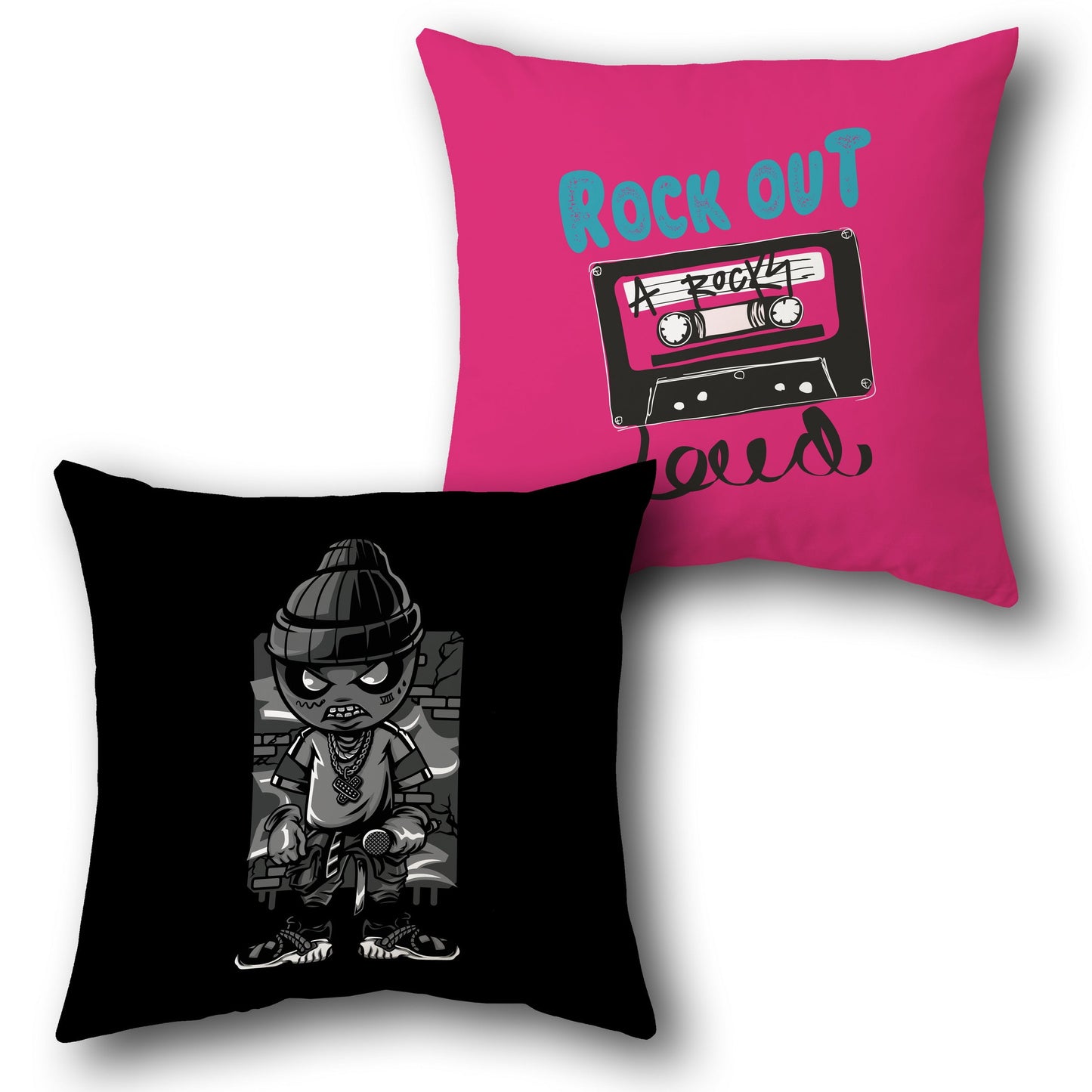 Rock Out Black and Pink Throw s Design Cushion Single (Front & Back)