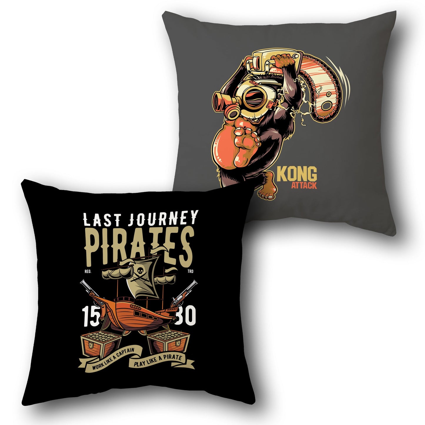 Black Gray Pirate Kong Cushion (Front & Back)