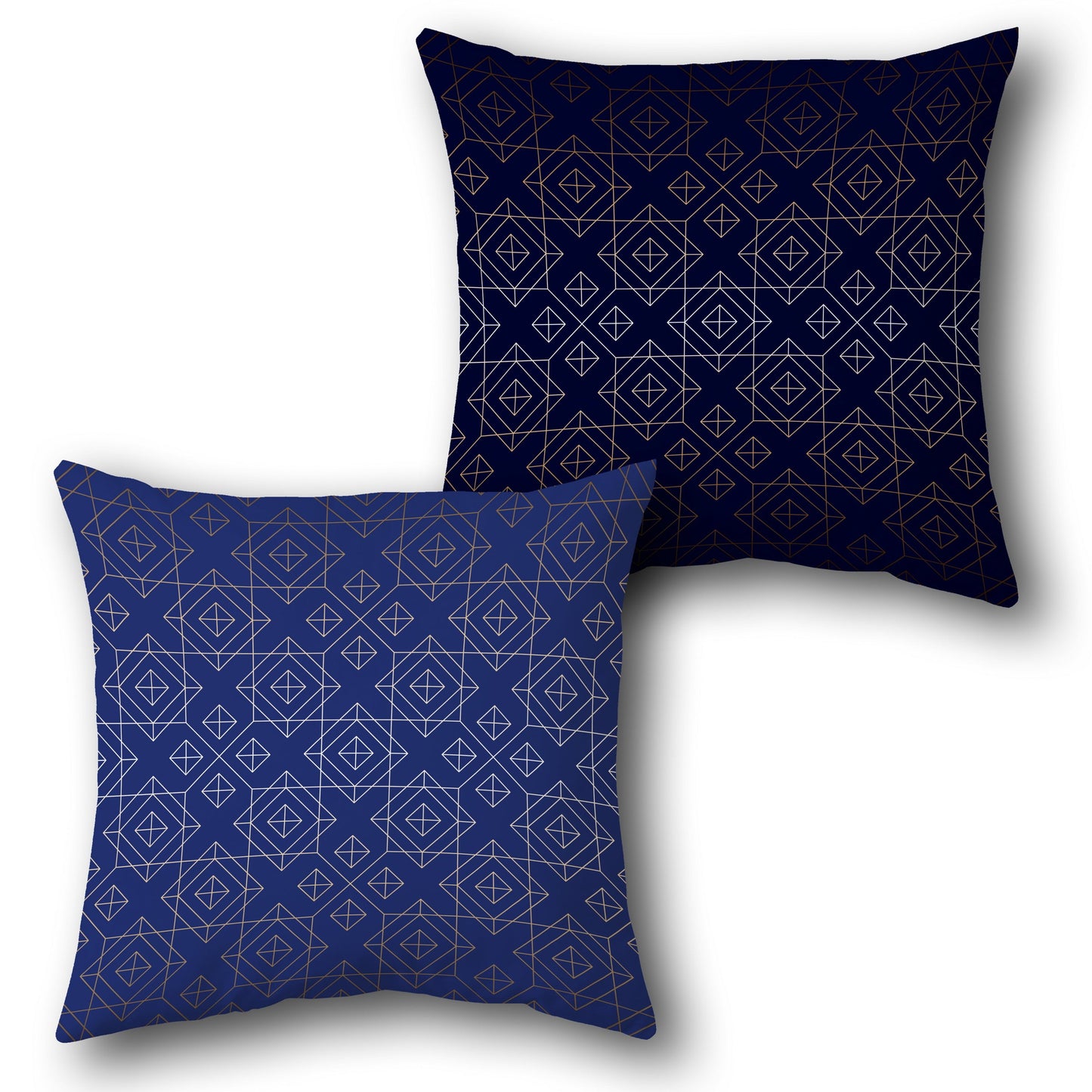 Geometric Grid in Navy Blue and Gold Design Cushion Single (Front & Back)