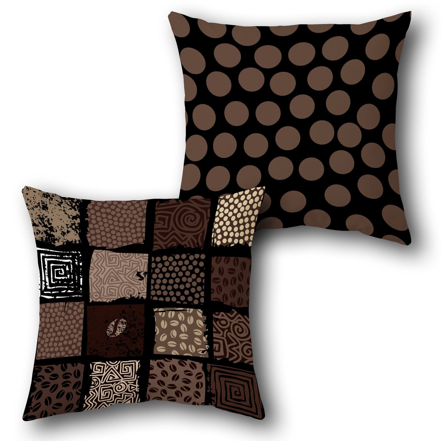 "Coffee Patchwork & Polka Dot " Design Cushion Single (Front & Back)