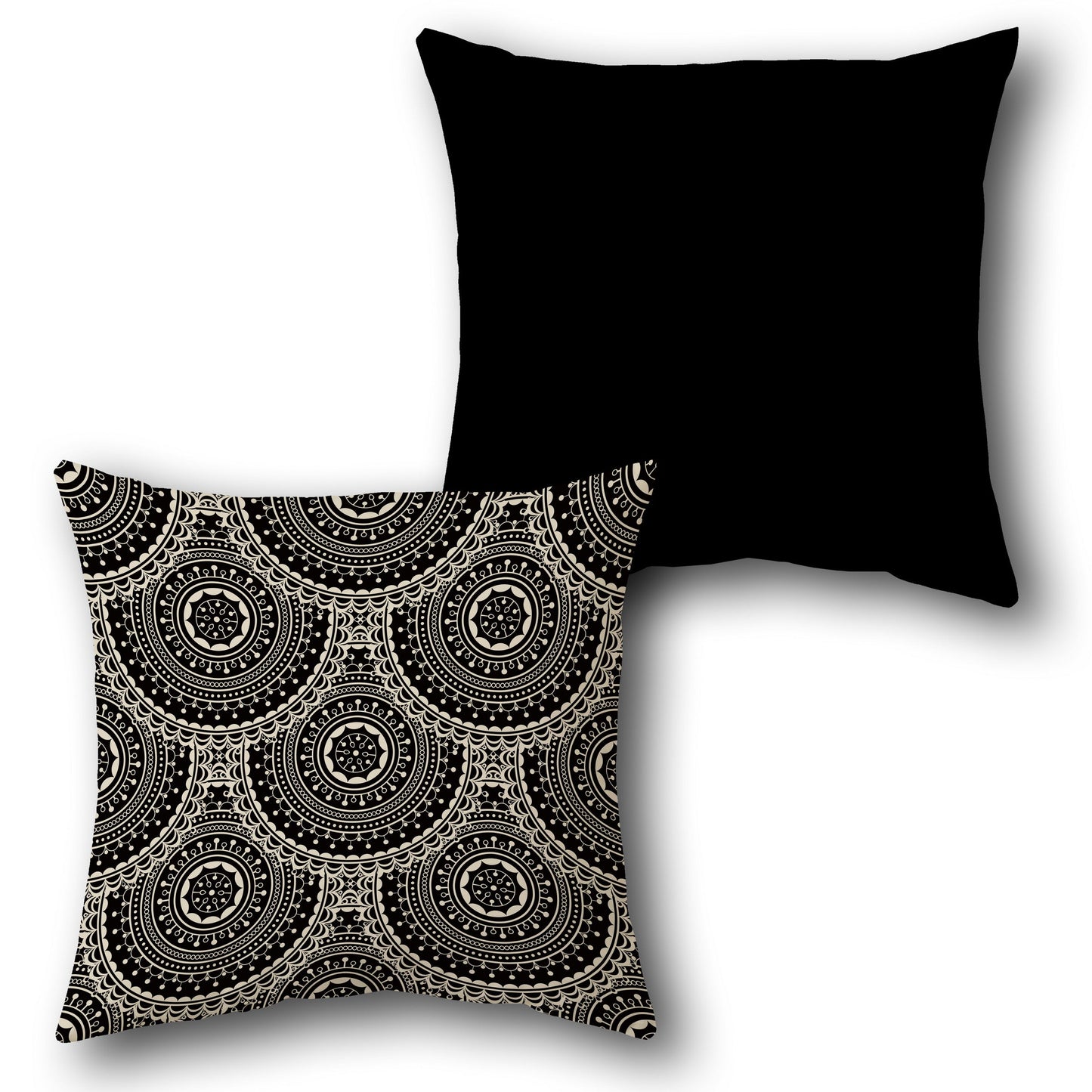 "Intricate Mandala & Solid Black " Design Cushion Single (Front & Back)