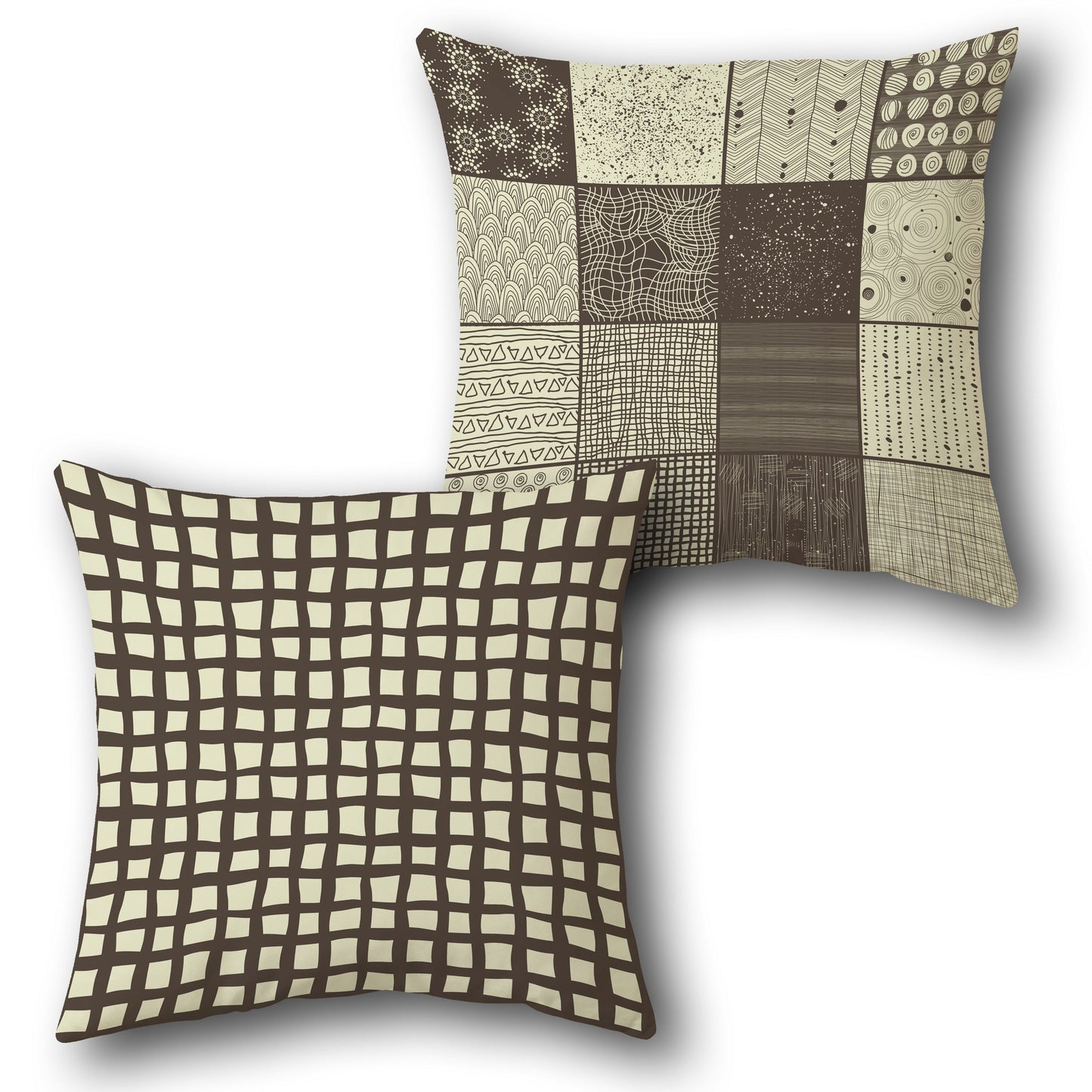 Patchwork Beige Grid Cushion (Front & Back)