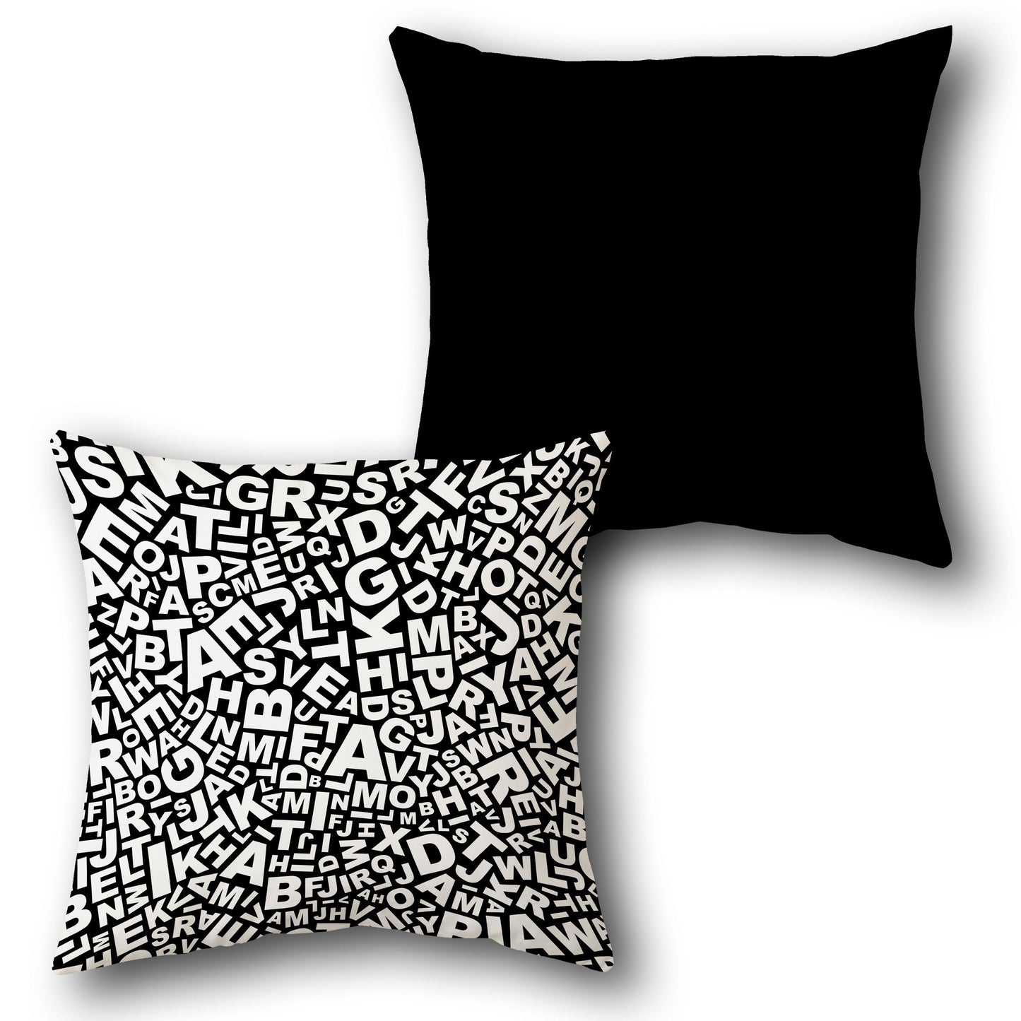 Chaotic Typography Black Single-Sided Cushion (Front & Back)