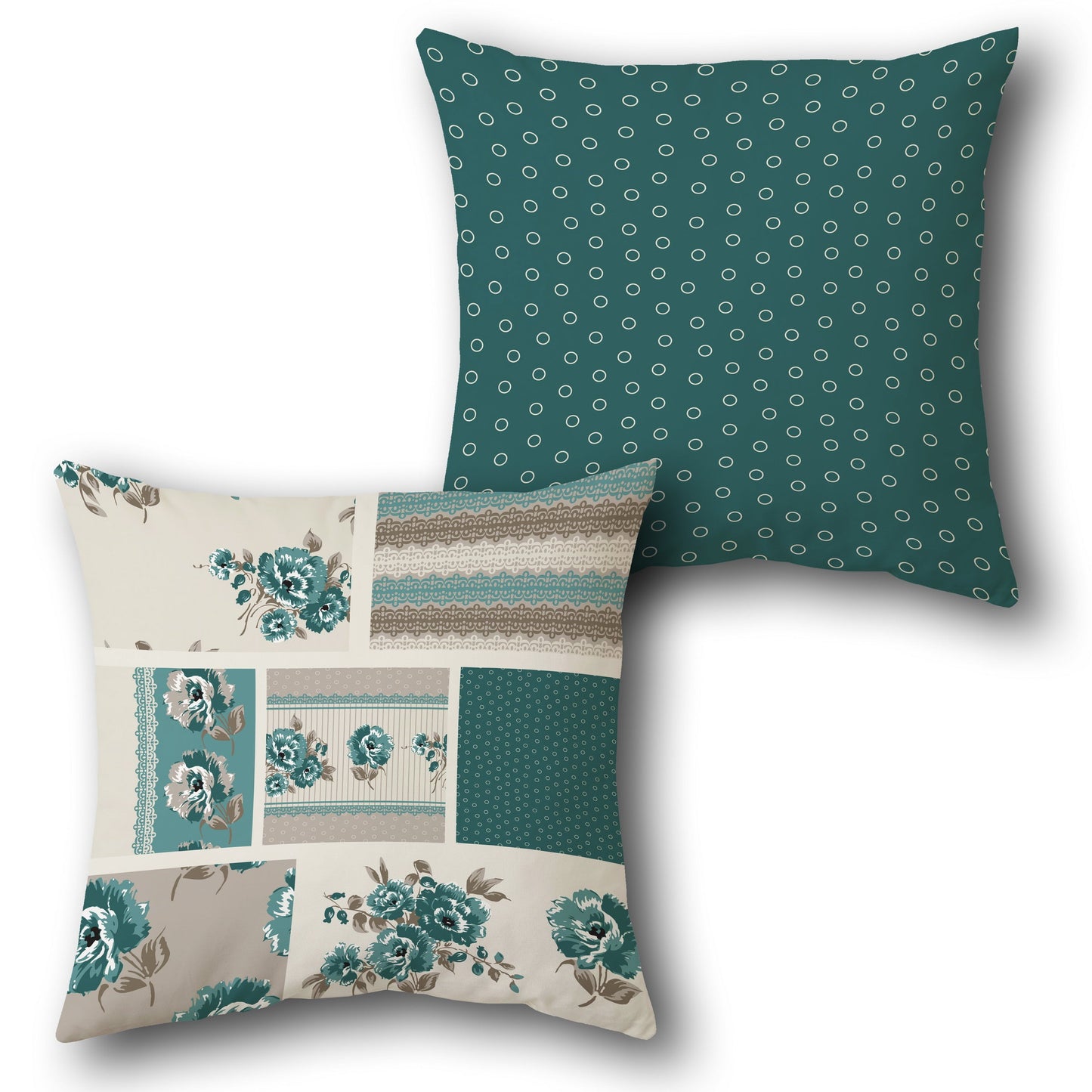 Teal Floral Patchwork Cushion (Front & Back)