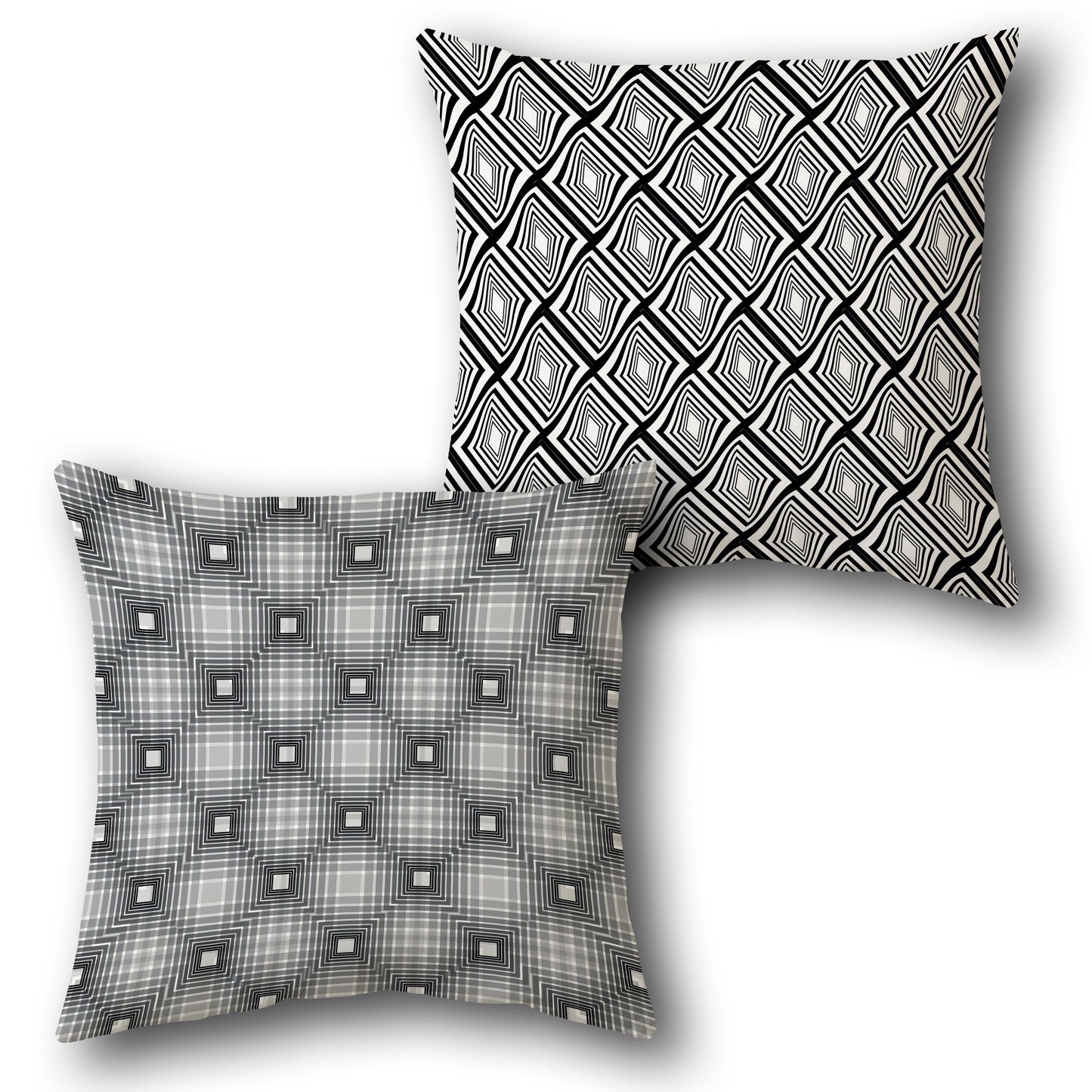 Black White Geometric Grid Cushion (Front & Back)
