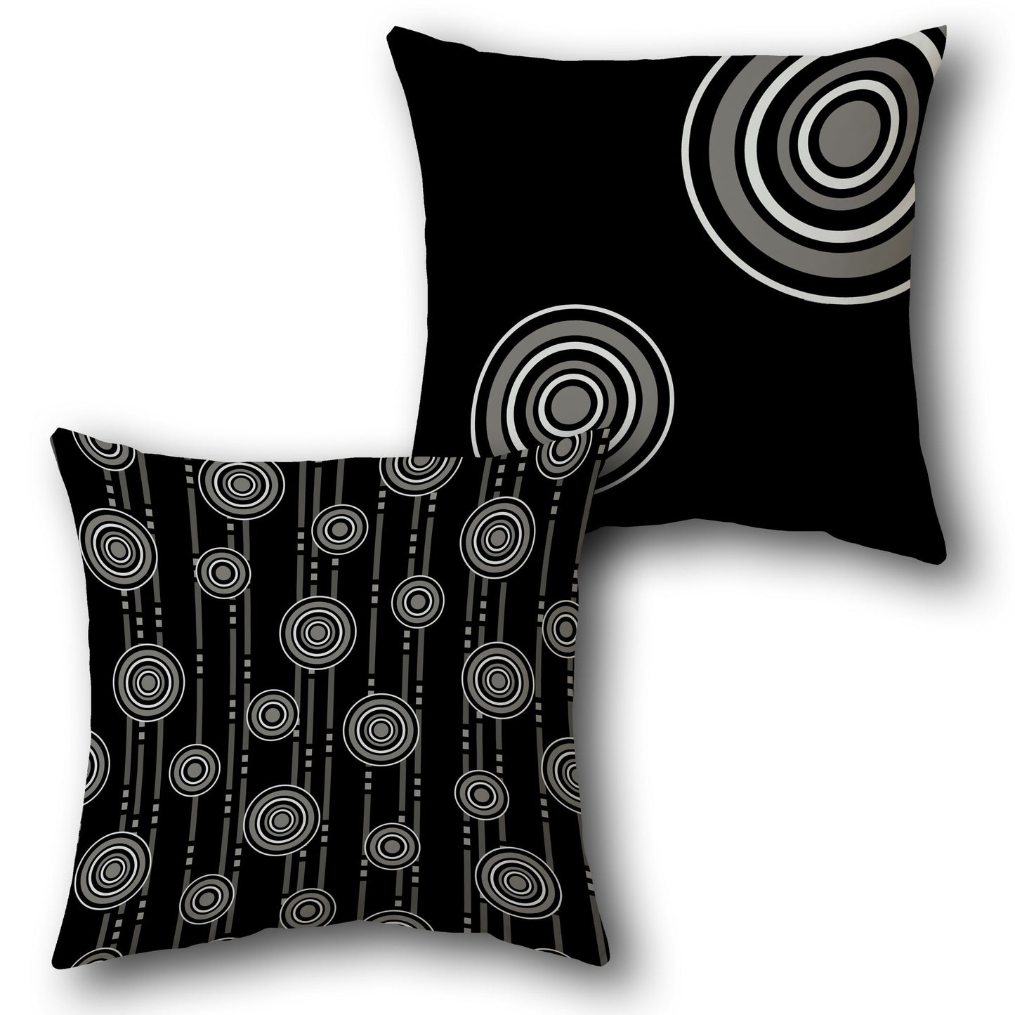 Black White Concentric & Black Gray Ripple Double-Sided Cushion