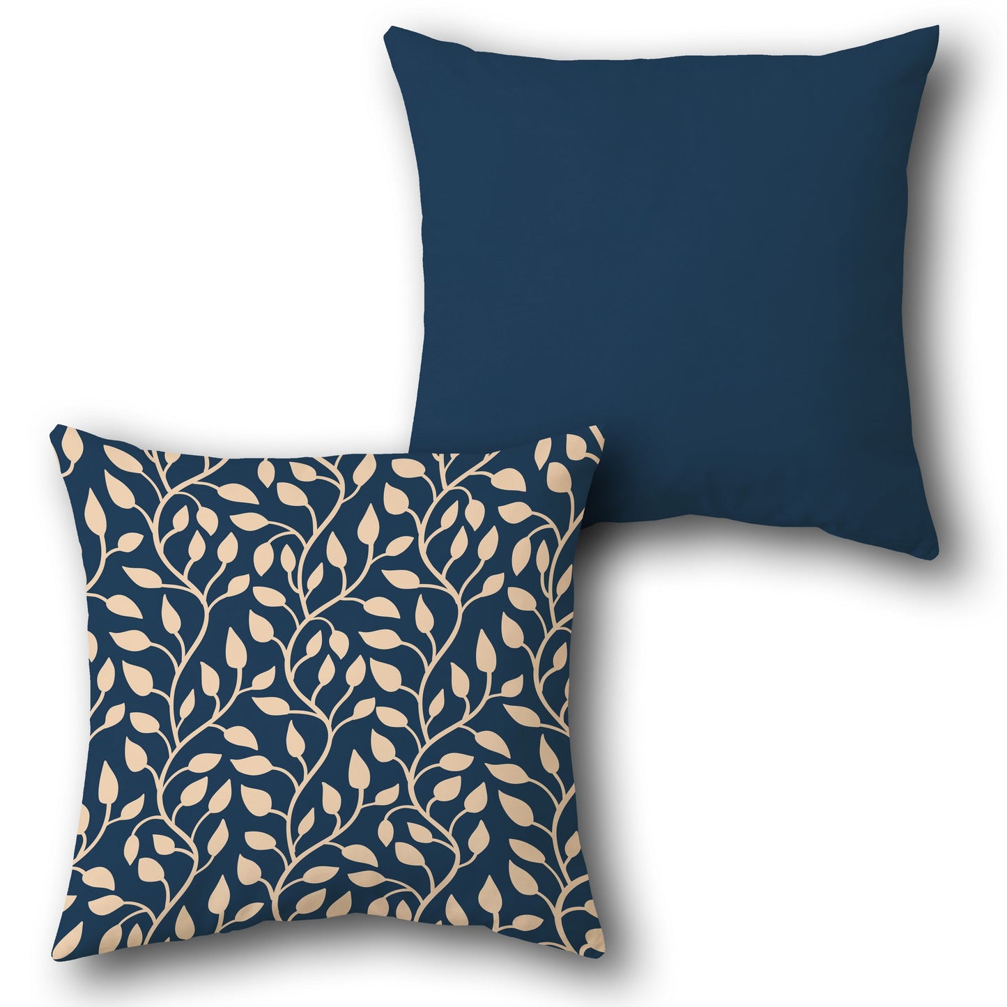 Navy Leaf Cascade Cushion (Front & Back)