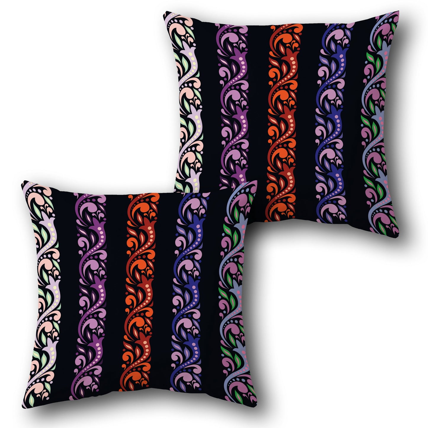 Black and Multicolor Ornate Stripe Cushion (Front & Back)