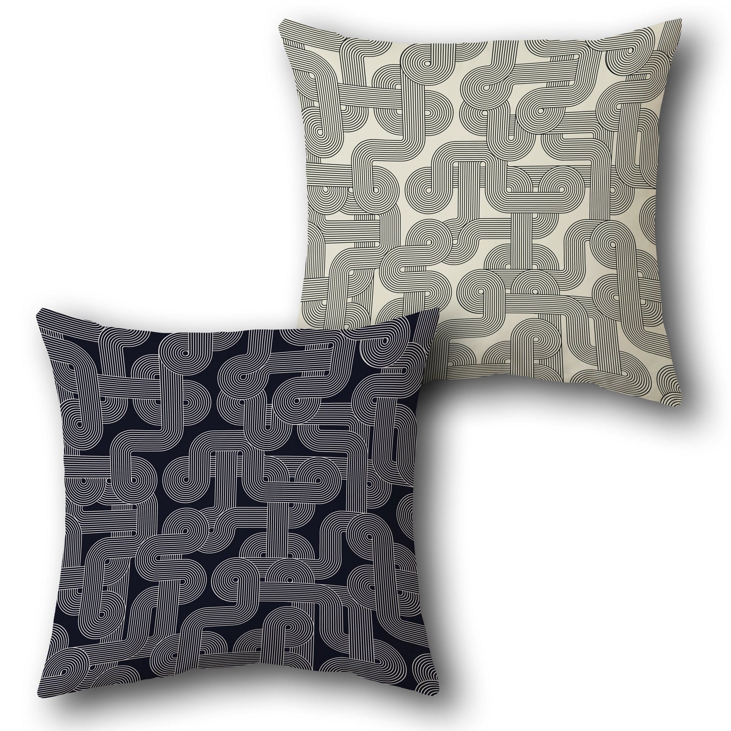 Navy and Cream Wavy Maze Cushion (Front & Back)