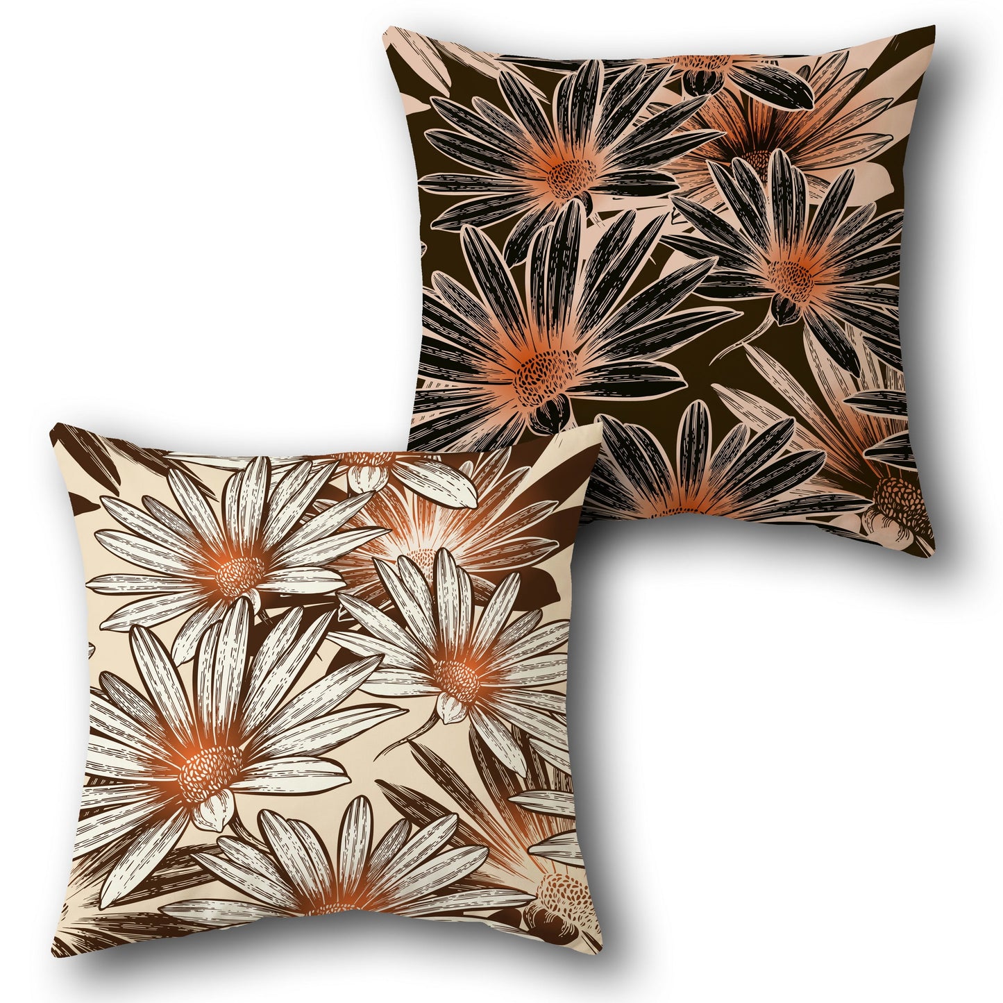 Cream and Brown Daisy Bloom Cushion (Front & Back)