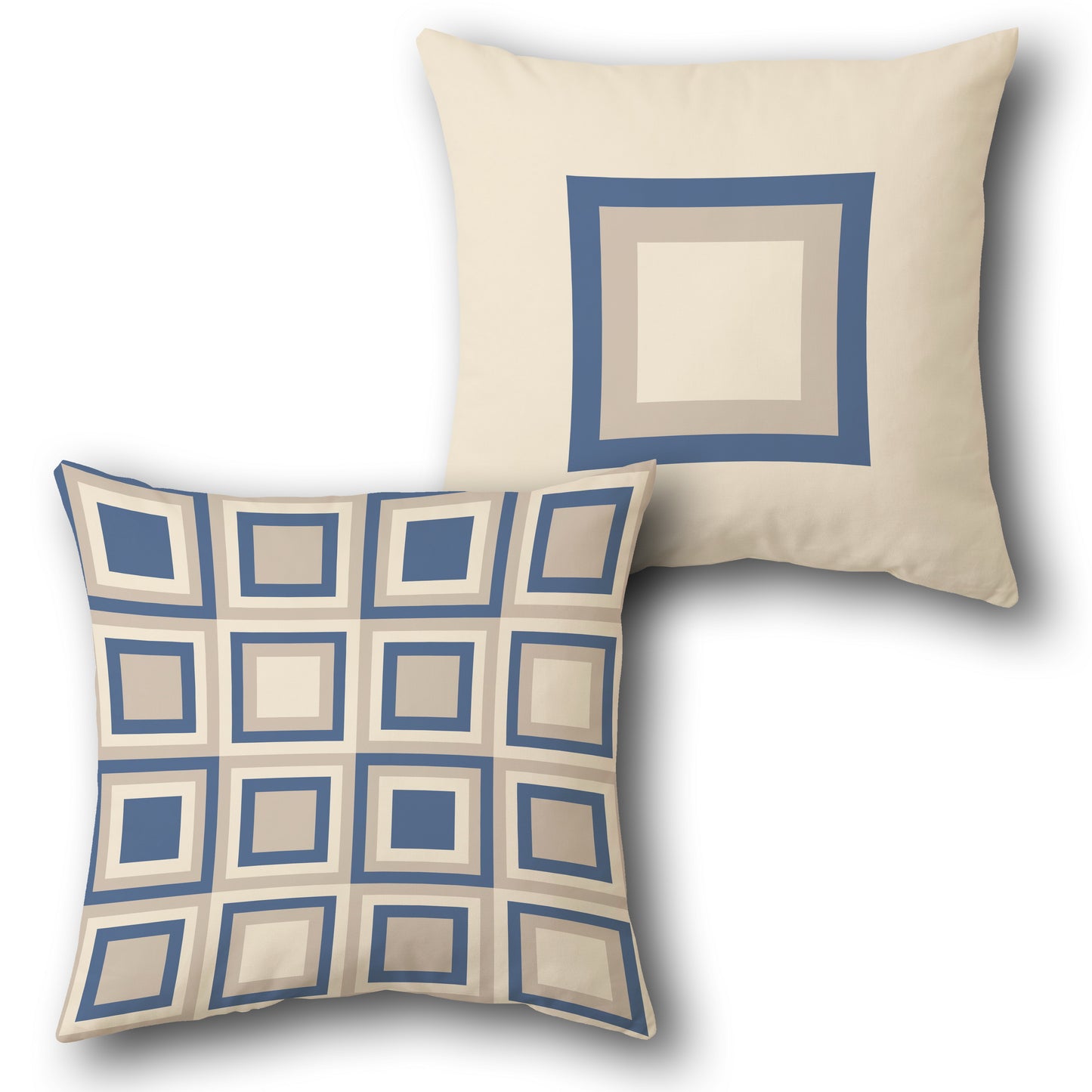 Blue-Beige Grid Frame Cushion (Front & Back)