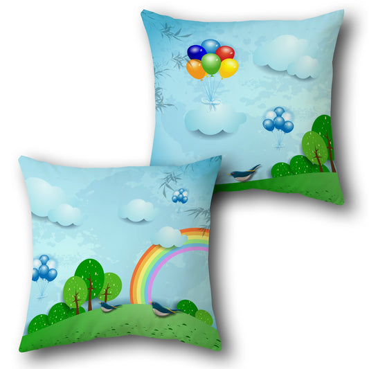 Rainbow Hot Air Balloon   Design Single Cushion (Front & Back)