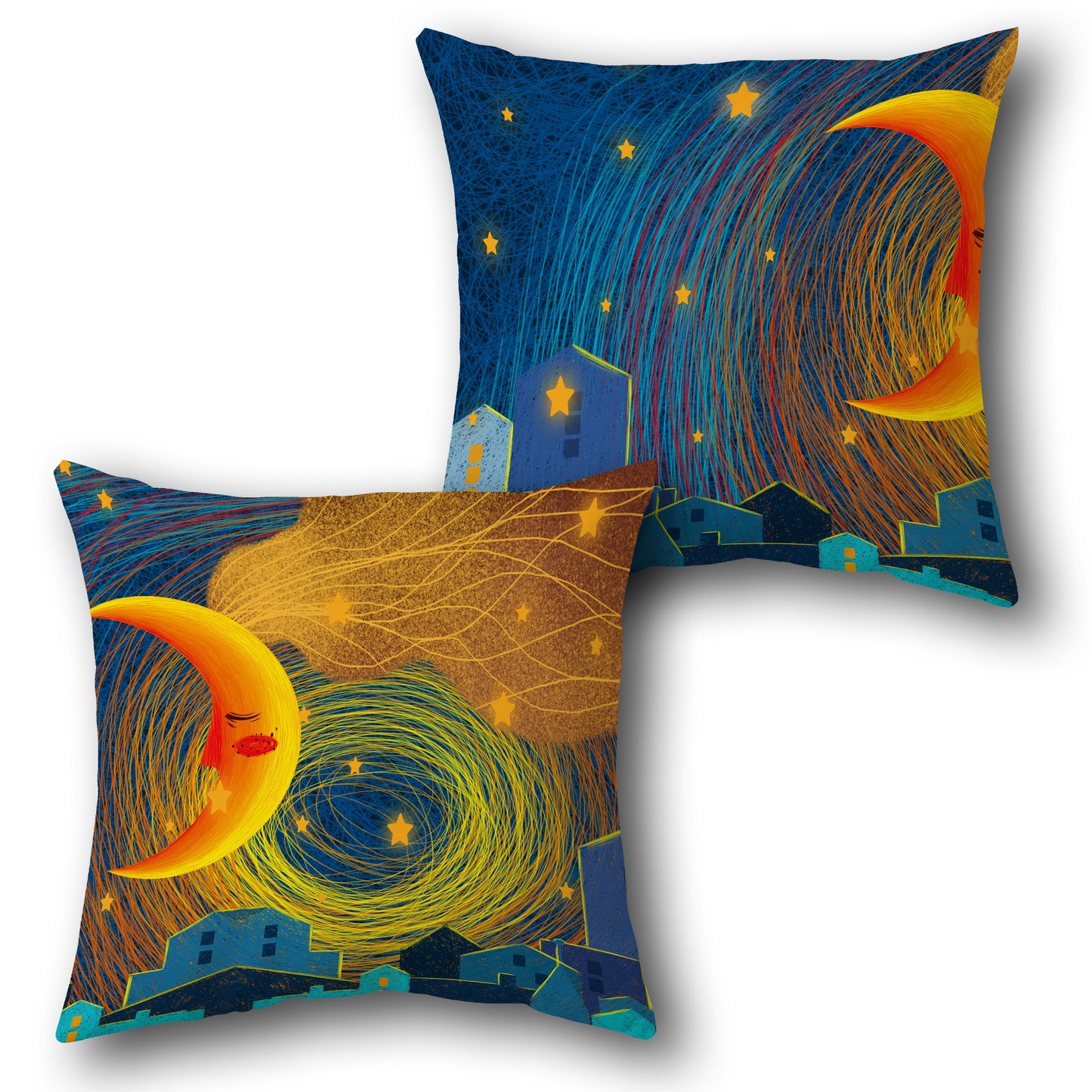 Starry Night Crescent Moon   Design Single Cushion (Front & Back)