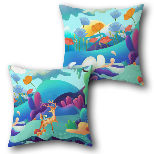 Enchanted Deer Meadow   Design Single Cushion (Front & Back)