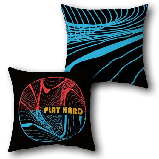 Modern Abstract Graphic Throw   - Play Hard Motivational   Design Single Cushion (Front & Back)