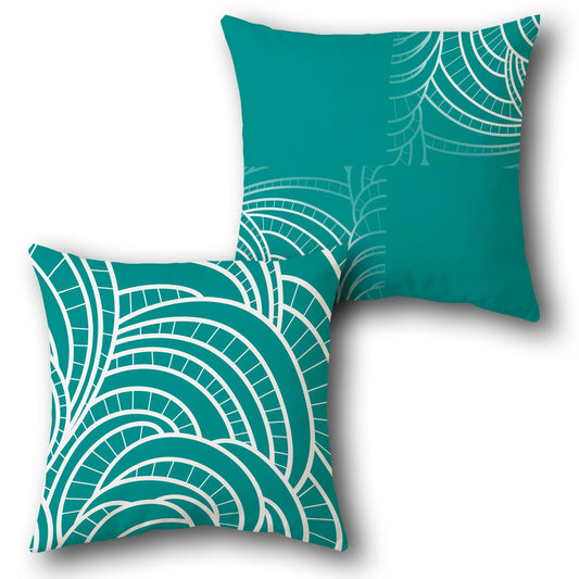 Modern Teal & White Abstract   Design Single Cushion (Front & Back)