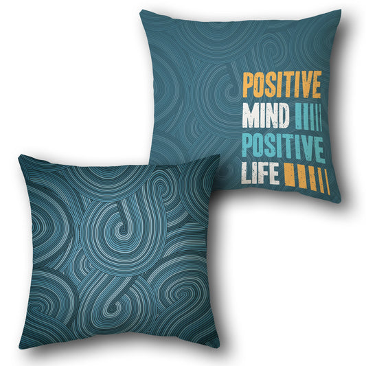 Positive Vibes Teal Spiral   - Inspirational Quote & Modern Swirl   Design Single Cushion (Front & Back)
