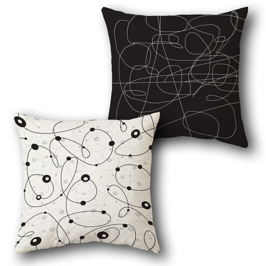 Monochrome Motion   - Abstract Line Art in Black & White  Design Single Cushion (Front & Back)