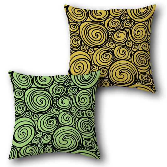 Whirlwind Swirl   - Vibrant Spiral Art in Green & Yellow  Design Single Cushion (Front & Back)