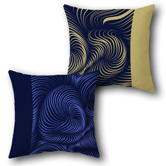 Midnight Motion   - Abstract Swirl in Navy & Gold Accents  Design Single Cushion (Front & Back)