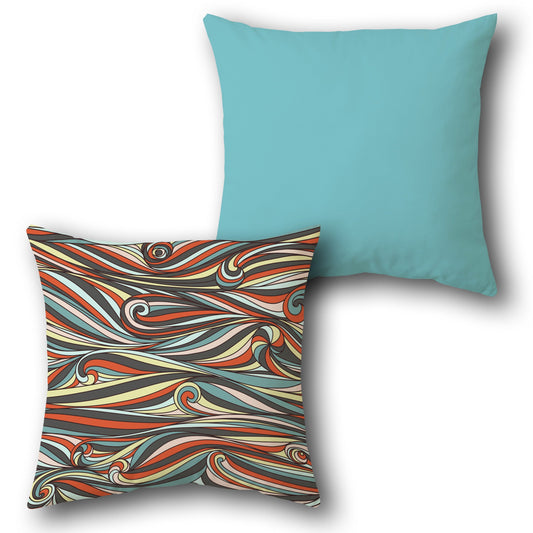 Retro Wave Pattern Throw   - Aqua & Multicolor Swirl Design Single Cushion (Front & Back)