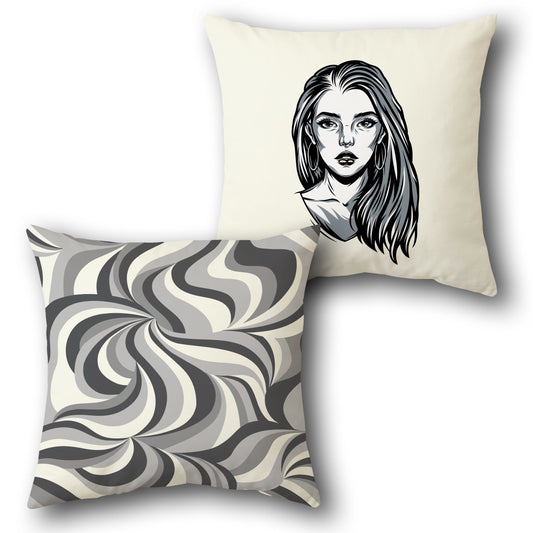 Monochrome Muse & Swirl Throw   Design Single Cushion (Front & Back)