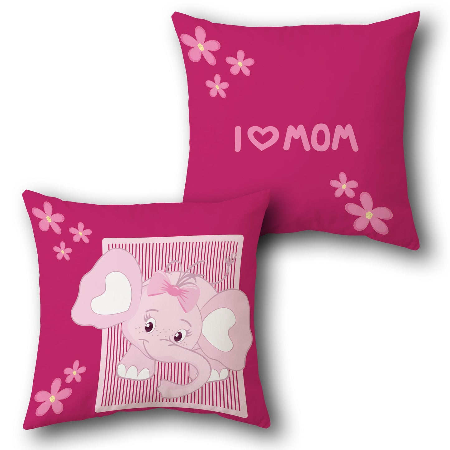 Cute Pink Elephant & "I ? MOM" Mother's Day    Design Cushion Single (Front & Back)