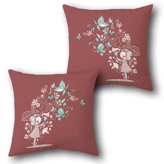 Whimsical Girl with Butterflies     Design Cushion Single (Front & Back)