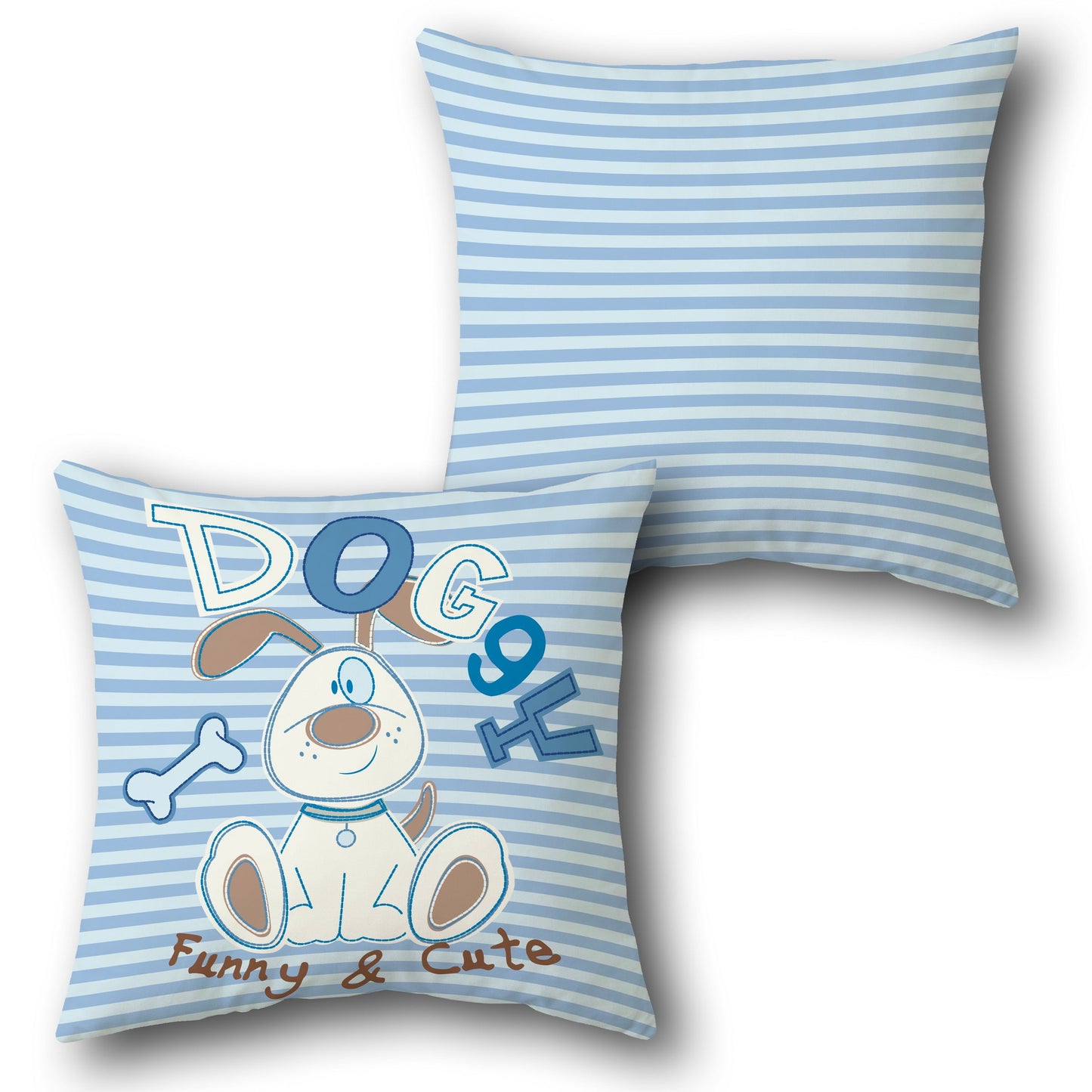 Funny & Cute Puppy Striped   Design Cushion Single (Front & Back)