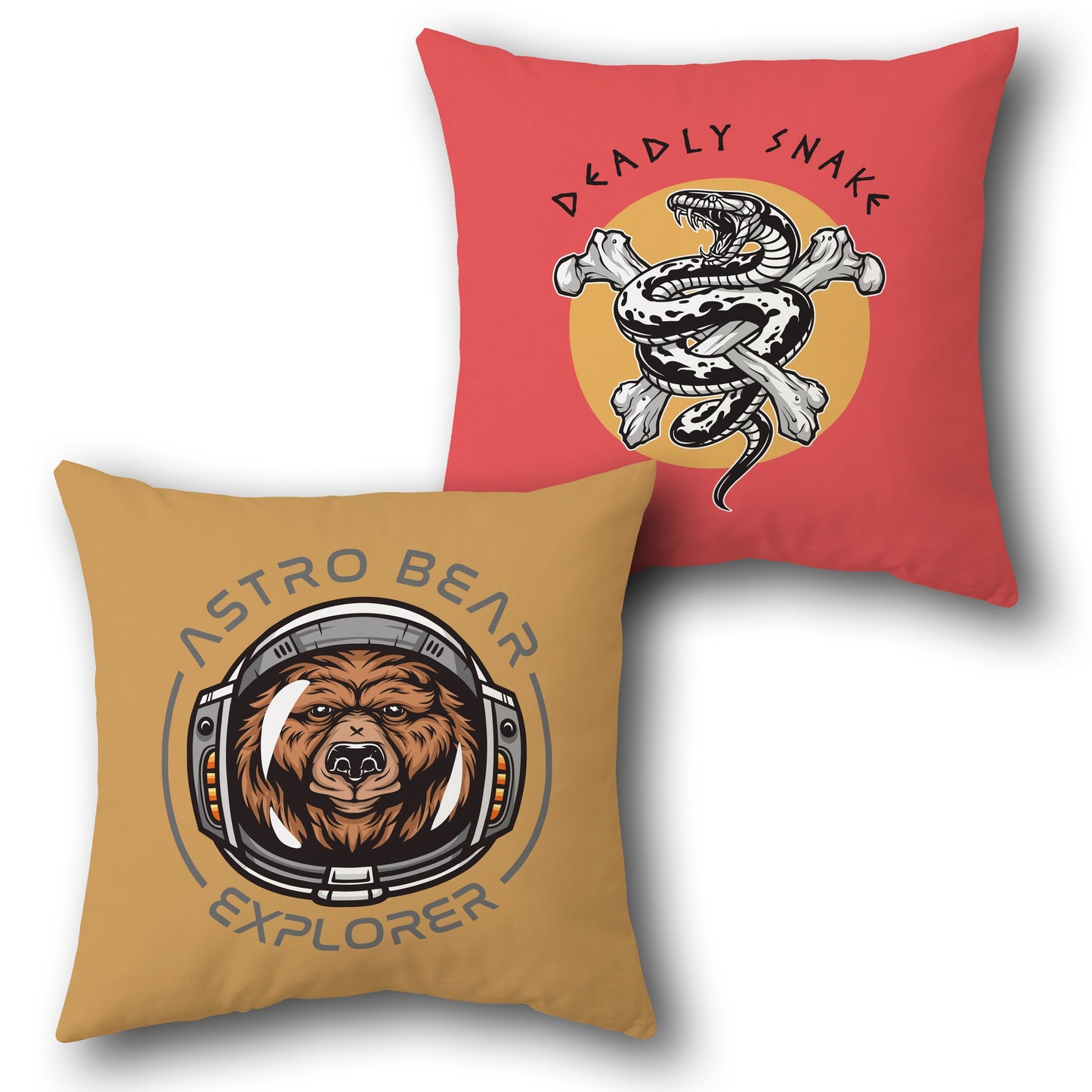 Galactic Wilds  Duo – "Astro Bear & Deadly Snake"  Design Cushion Single (Front & Back)