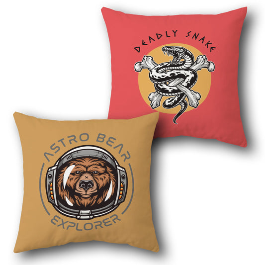 Galactic Wilds  Duo – "Astro Bear & Deadly Snake"  Design Cushion Single (Front & Back)