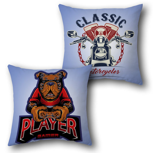 Bulldog Gamer & Classic Ride  Cover   Design Cushion Single (Front & Back)