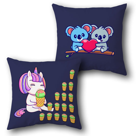 Unicorn Treats & Koala Love    Design Cushion Single (Front & Back)