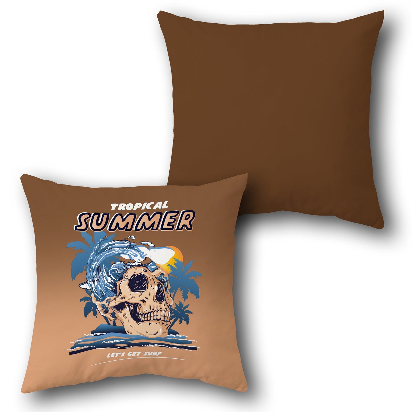 Tropical Summer Skull Surf    Design Cushion Single (Front & Back)