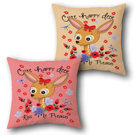 Cute Happy Deer    Design Cushion Single (Front & Back)