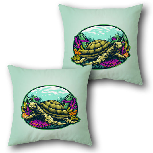 Sea Turtle Coral Reef     Design Cushion Single (Front & Back)