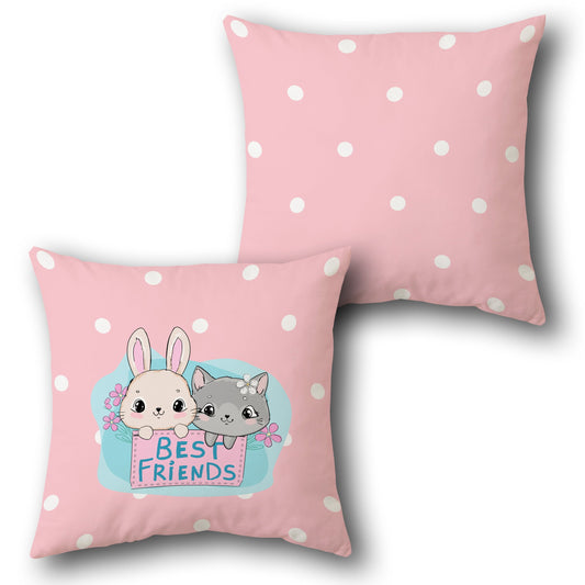 Best Friends Bunny and Cat    Design Cushion Single (Front & Back)
