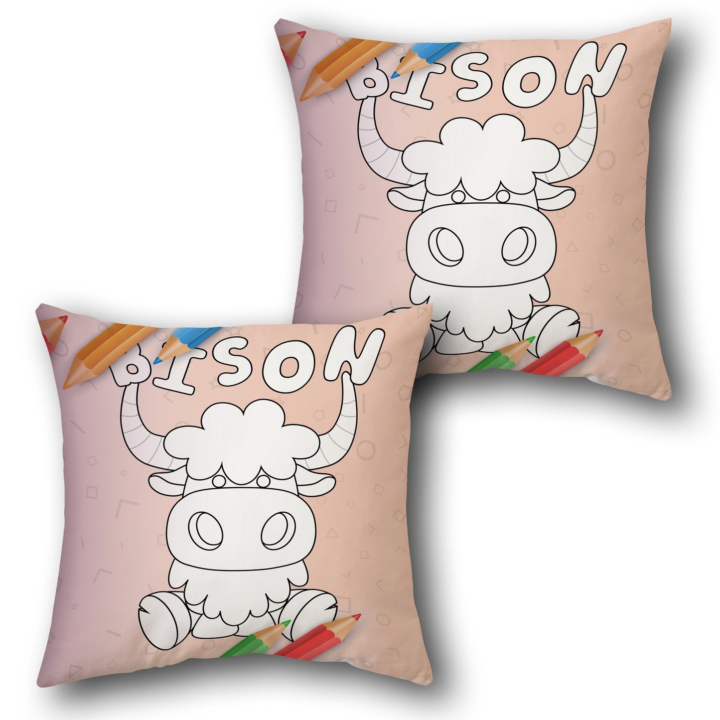 Color-Me Bison   for Kids  Design Cushion Single (Front & Back)