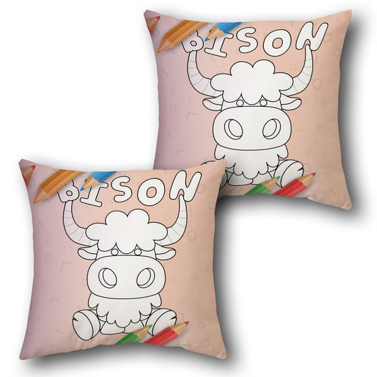 Color-Me Bison   for Kids  Design Cushion Single (Front & Back)