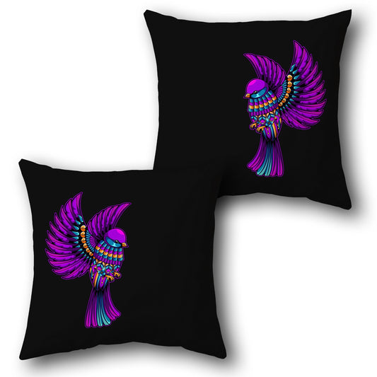 Vibrant Neon Bird Art    Design Cushion Single (Front & Back)