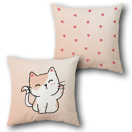 Adorable Calico Cat & Hearts     Design Cushion Single (Front & Back)